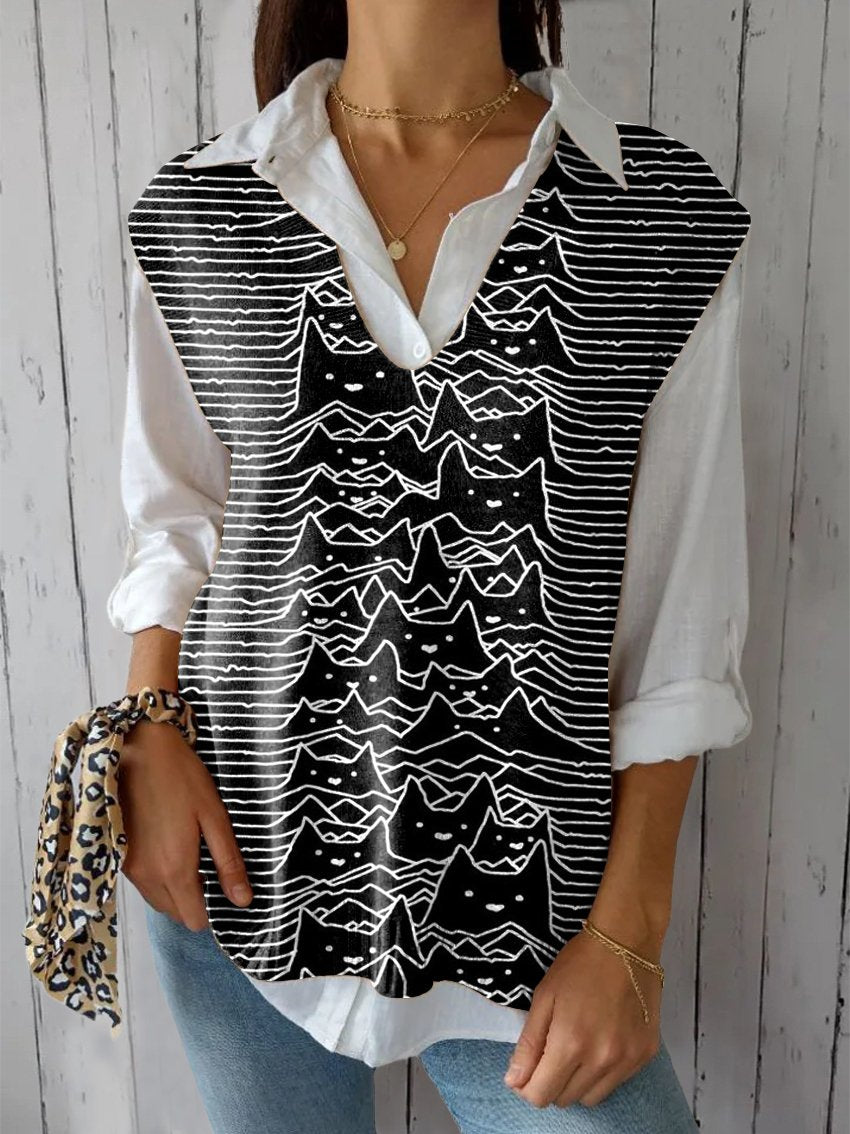 Women's Funny Cat Art Print Versatile Knitted Vest