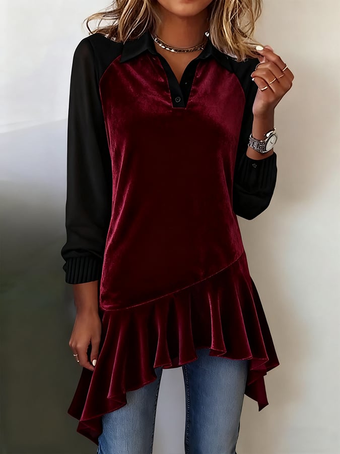 Women'S Casual Lapel Contrast Color Stitching Shirt