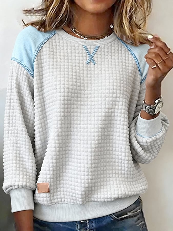 Women'S Casual Round Neck Contrast Color Pullover Sweatshirt