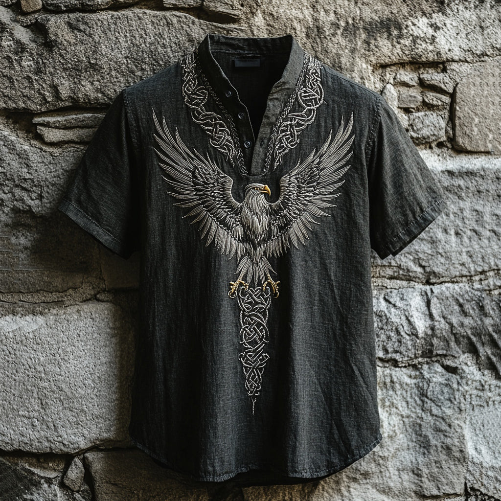 Men's Celtic Knot Eagle Linen Shirt elevenforest