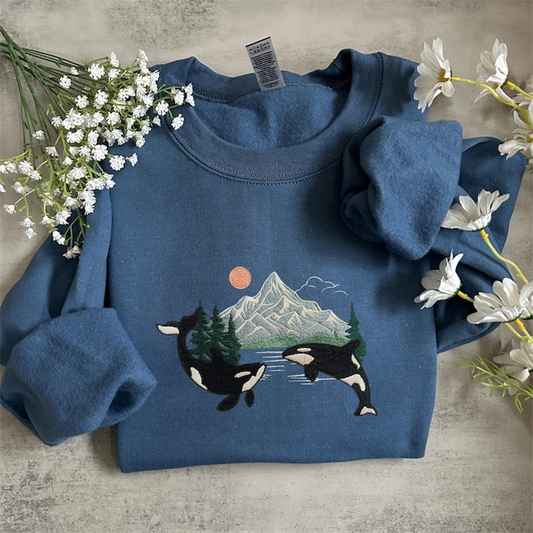 Comstylish Orca Whale Embroidered Sweatshirt