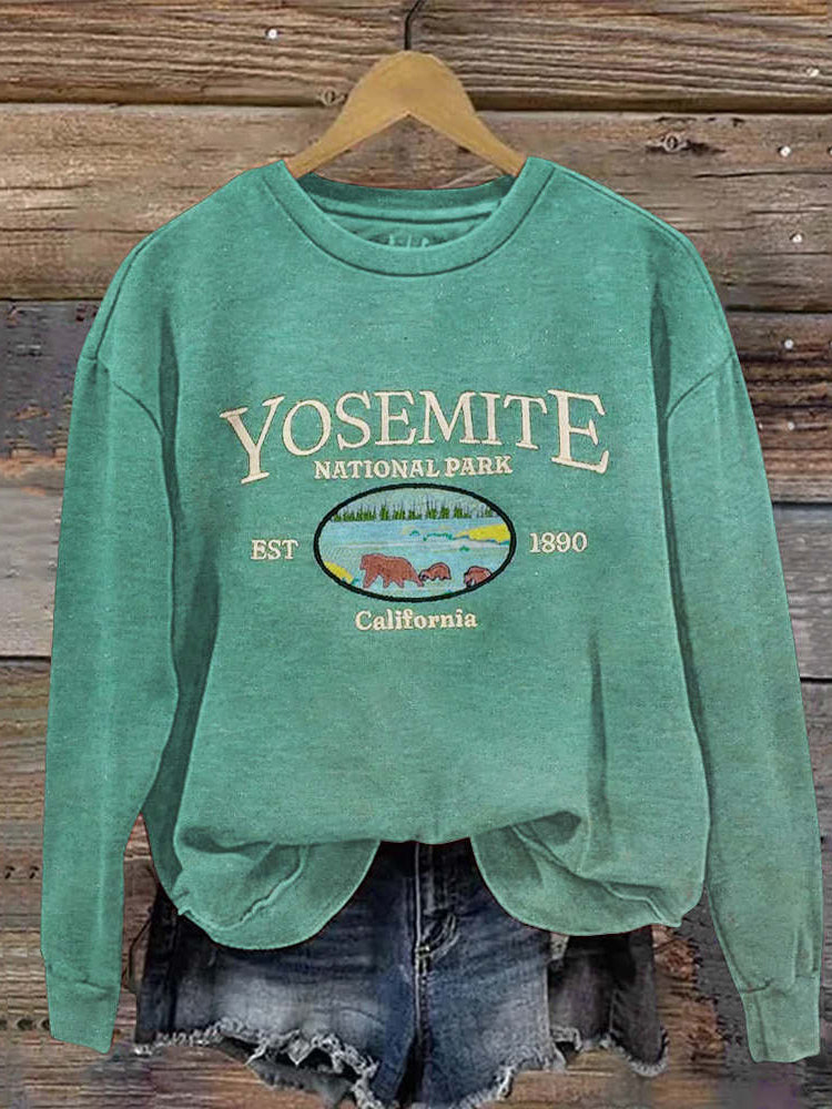 Comstylish Protect National Parks Embroidered Slogan Casual Sweatshirt