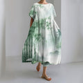 Comstylish Women's Japanese Art Bamboo Painting Print Midi Dress