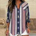 Women's Independence Day Flag Stripe Casual Linen Shirt elevenforest