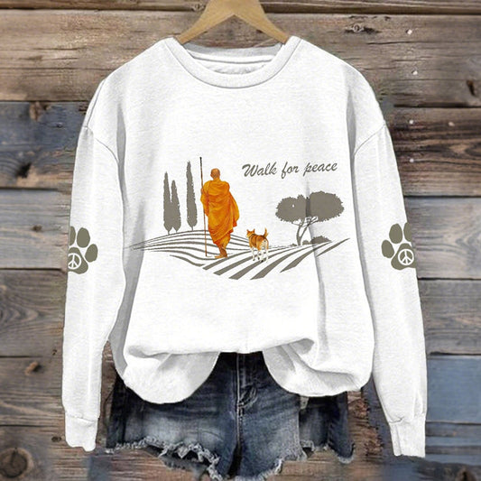 Comstylish Women's Walk For Peace Print Crew Neck Casual Sweatshirt