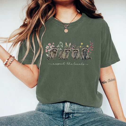 Comstylish Respect The Locals Raccoon Art Vintage T Shirt