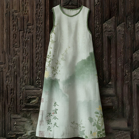 Comstylish Women's Floral Art I Don't Want To Die Todayart Print Flowy Linen Blend Casual Sleeveless Midi Dress