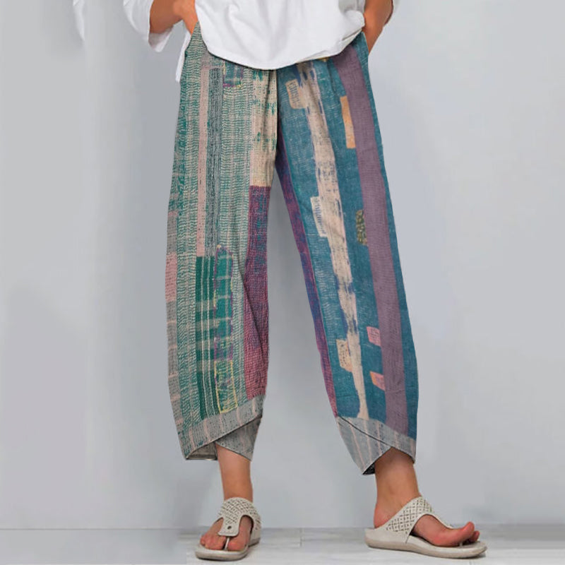 Women's Abstract Stripe Art Linen Blend Pants elevenforest