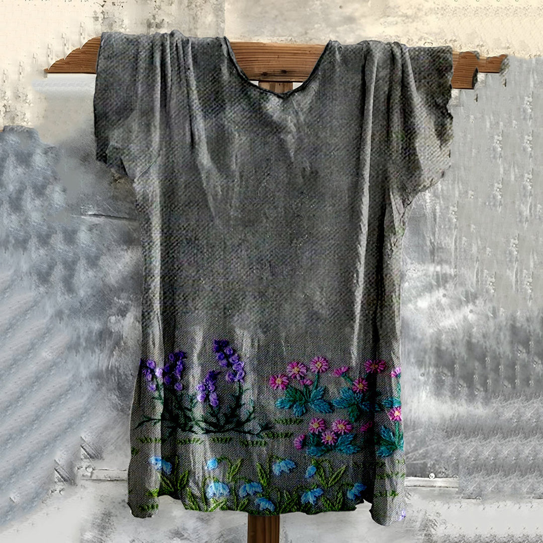 Vintage Bohemian Embroidered Floral Cotton T-shirt elevenforest
