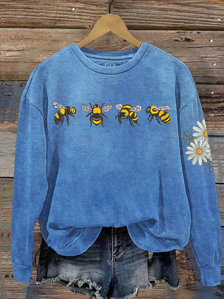 Comstylish Bee Flower Embroidery Protecting Forests Awareness Sweatshirt