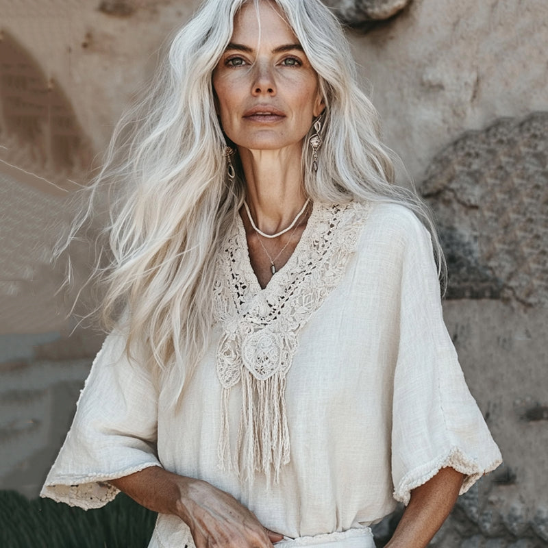 Vintage Floral Fringe Art Cotton Linen Casual Shirt elevenforest