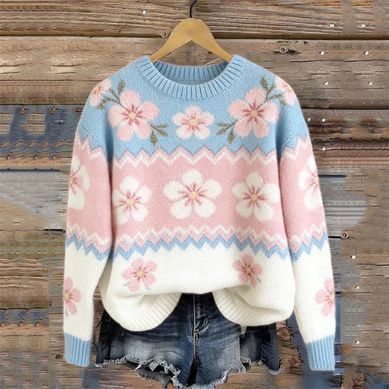 Comstylish Trans Flag Colorblock Cherry Blossom Cozy Isle Sweater