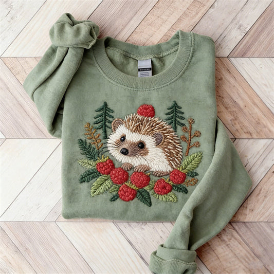 Comstylish Forest Hedgehog & Raspberry Vintage Cozy Sweatshirt