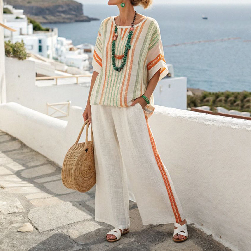 Women's Fashion Striped T-shirt And Pants Two-piece Set elevenforest