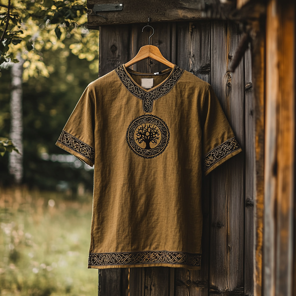 Men's Viking Tree Of Life  Art Linen T Shirt elevenforest