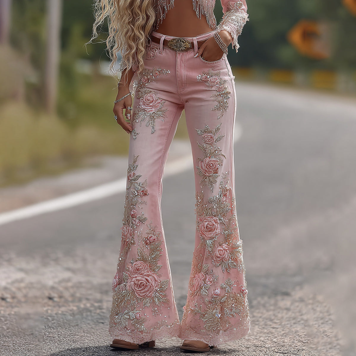 Women's Vintage Rose Floral Embroidery Art Loose Jeans elevenforest