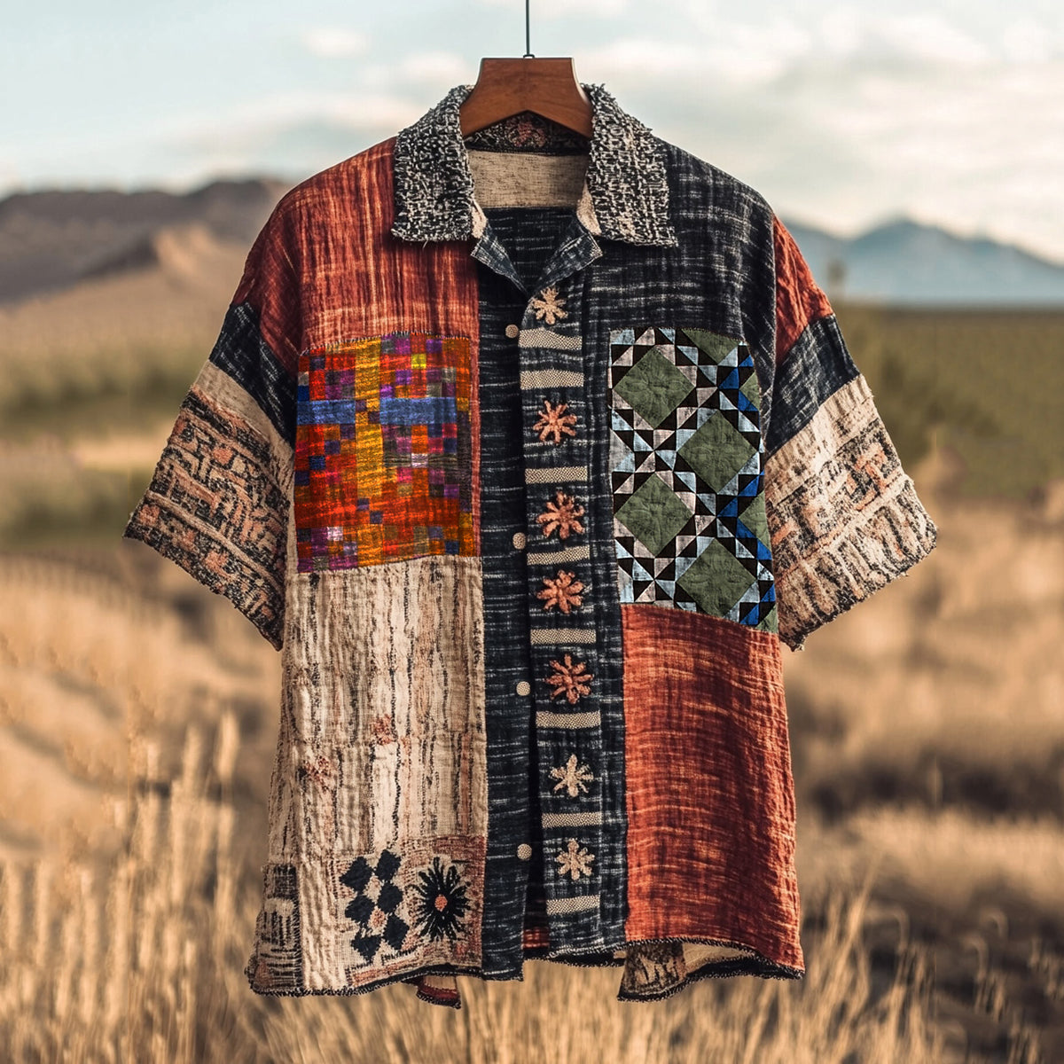 Men's Retro Amish Quilting Baskets Of Hope Linen Shirt elevenforest