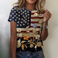 Comstylish Women's Vintage Independence Day Flag Floral Embroidery T-shirt