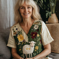 Women's Vintage Sheep And Floral Art Print Shirt elevenforest