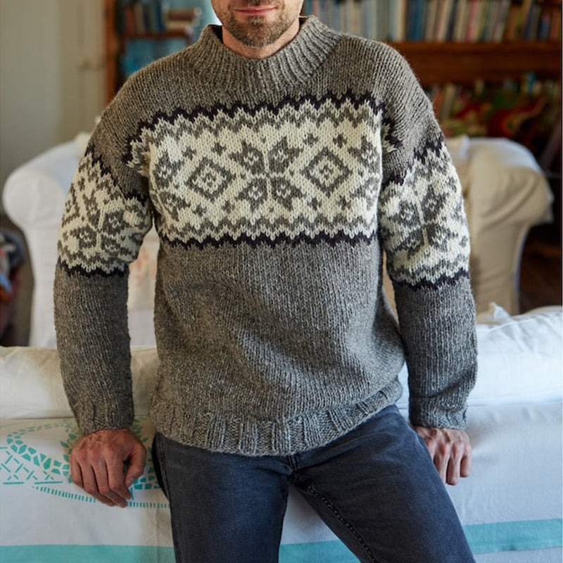 Vintage knitted jacquard crew neck sweater elevenforest