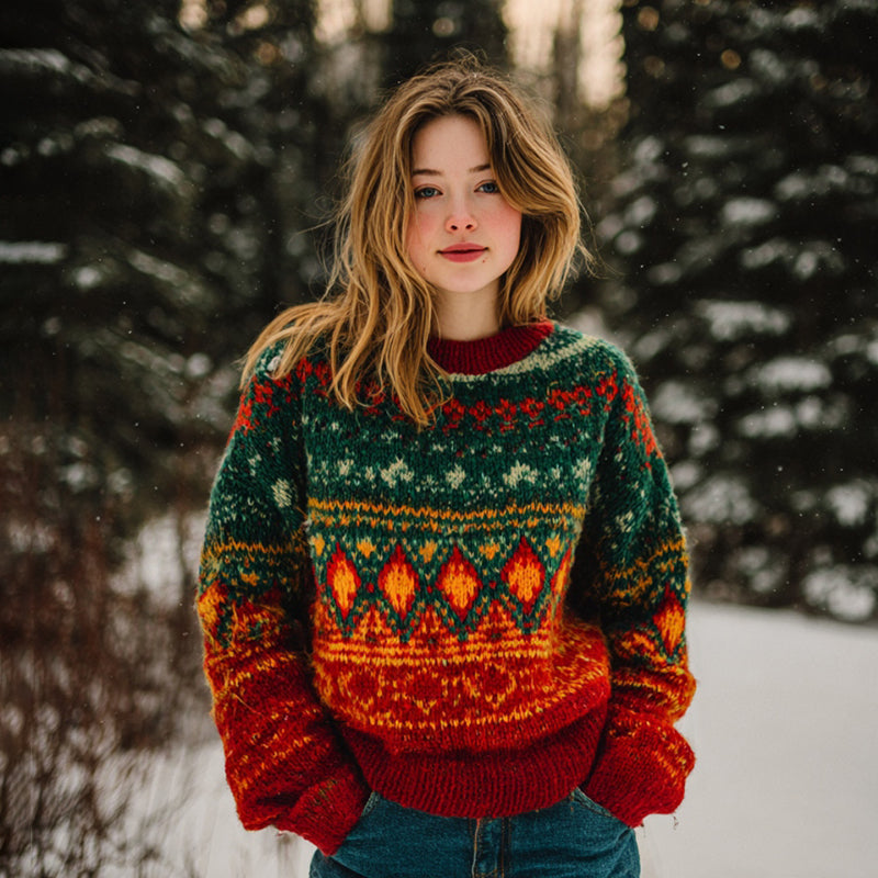 Comstylish Women's Christmas Fair Isle Vintage Jacquard Knit Sweater