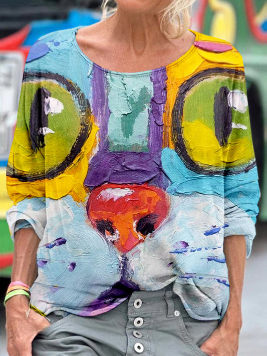 Comstylish Funny Cat Face Painting Crewneck Cozy T Shirt