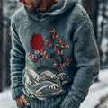 Vintage Japanese Floral Ocean Art Men's Knit Hooded Sweater elevenforest