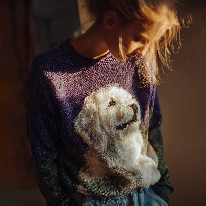 Fuzzy Golden Retriever Dog Felt Cozy Knit Sweater artswardrobe