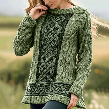Women's Irish Celtic Knot Jacquard Crew Neck Sweater elevenforest