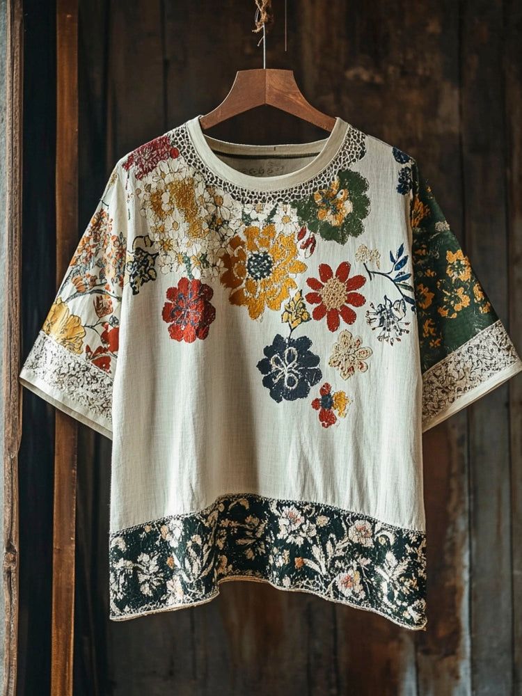 Vintage Ethnic Lace Floral Linen Men's T-shirt elevenforest
