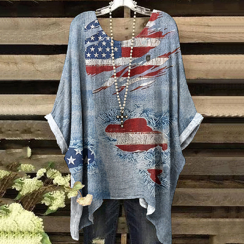 Vintage Independence Day American Flag Art Irregular Shirt elevenforest