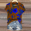 Women's Vintage Floral Art Print V-neck Casual T-Shirt