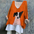 Women's Abstract Dogs Print Casual Cotton And Linen Shirt elevenforest