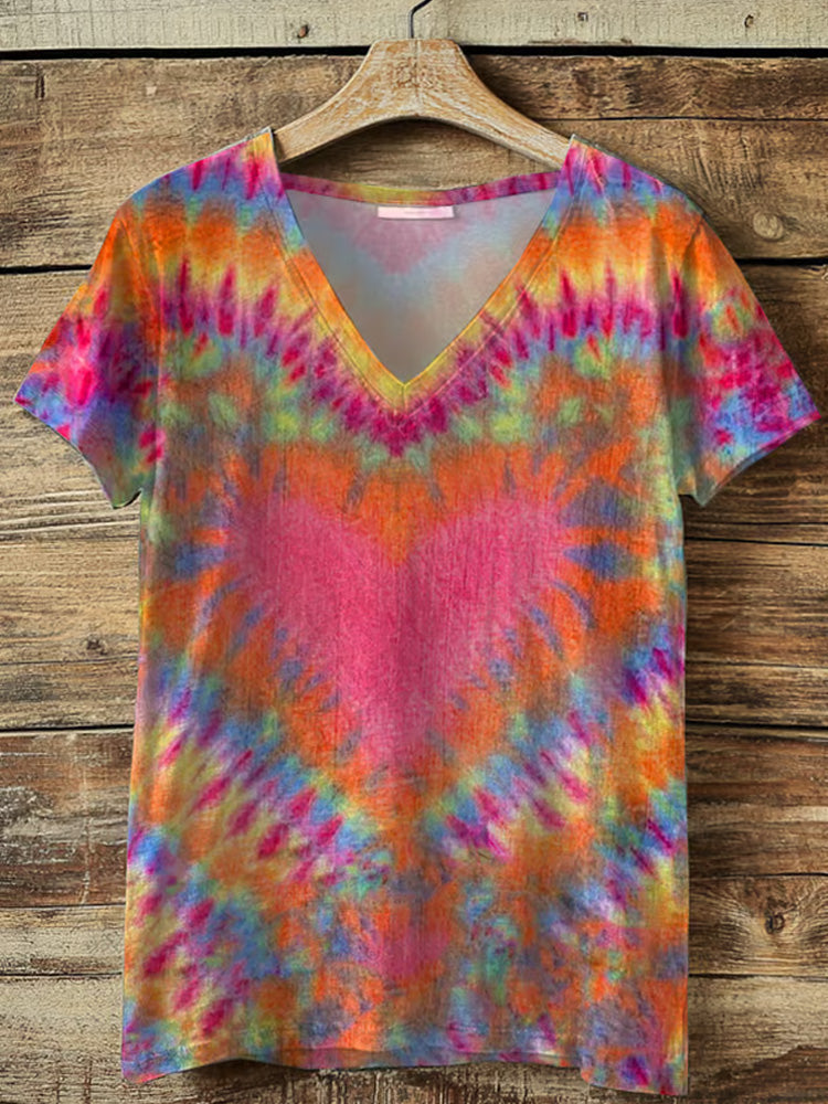 Comstylish Women's Hippie Print V-neck T-shirt