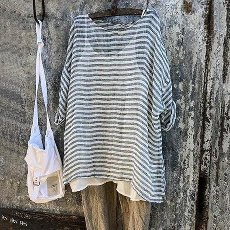 Women's Vintage Stripes Cotton Linen Casual Shirt elevenforest