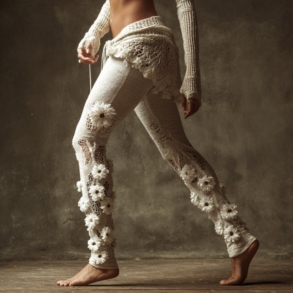 Women's Floral And Tree Branch Hollow Embroidery Leggings elevenforest