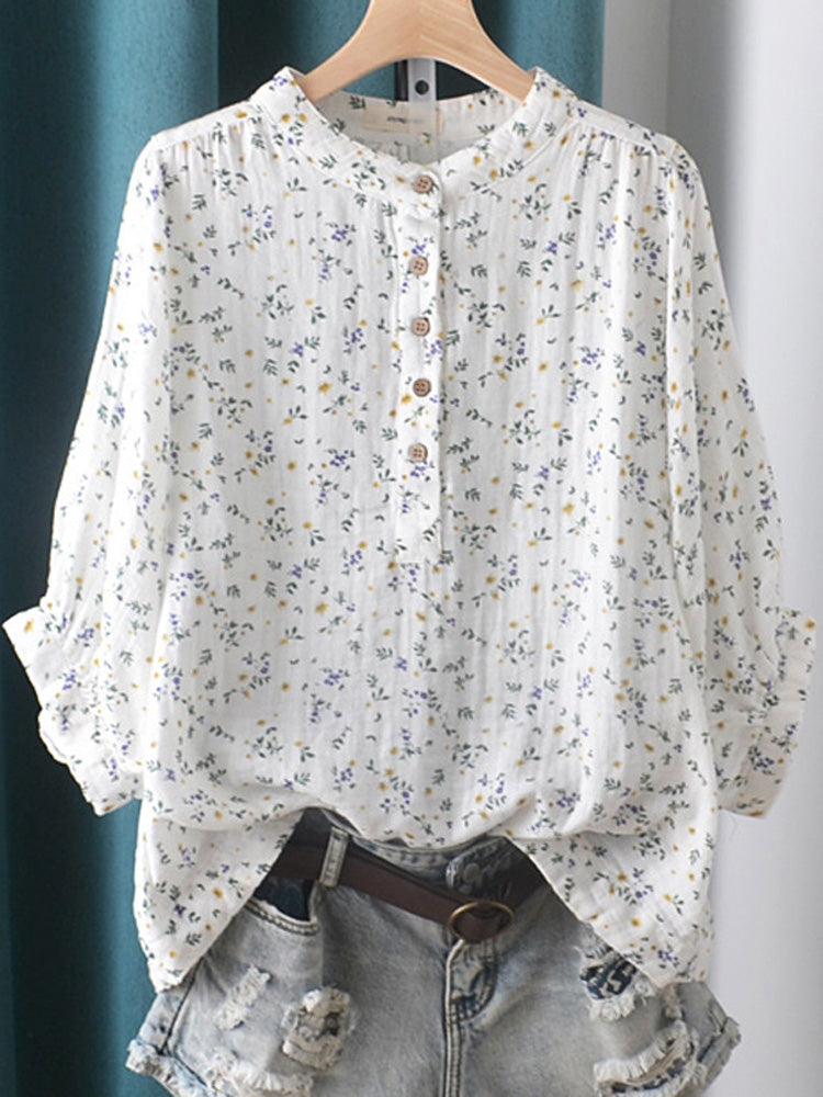 Women's Casual Loose Floral Printed Cotton Shirt elevenforest