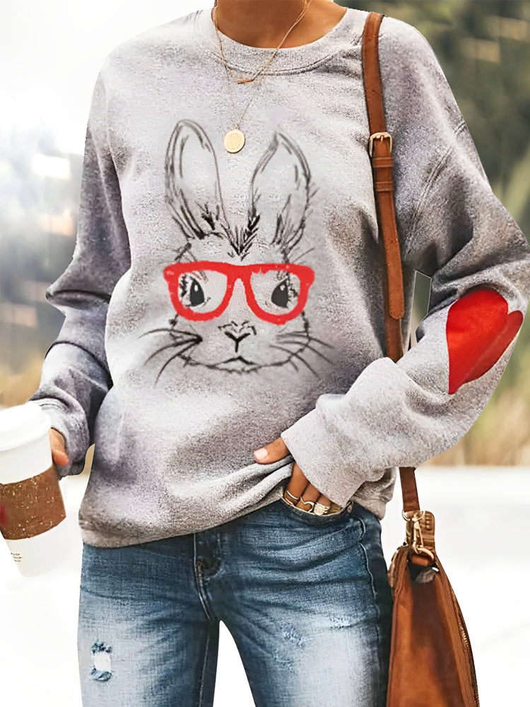 Comstylish Bunny With Glasses Women's Long Sleeve Sweatshirt