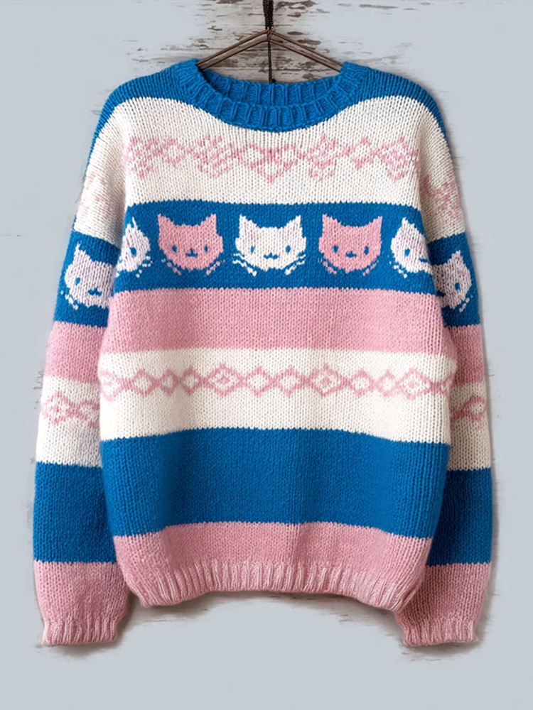 Comstylish Transgender Inspired Cat Pattern Casual Sweater