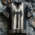 Men's Viking Runes Axe Celtic Knot Art Linen Shirt elevenforest