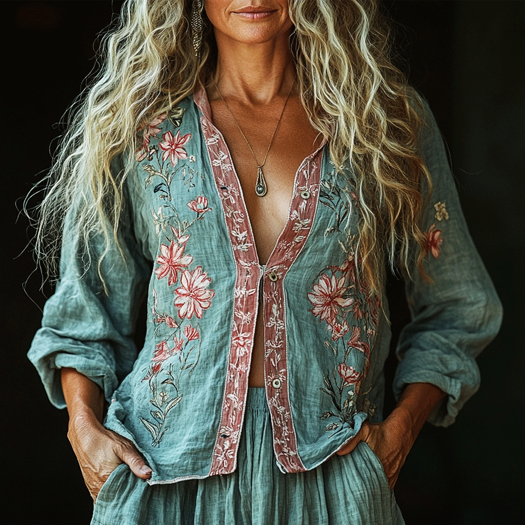 Bohemian Linen Floral Art Print  Long Sleeve Shirt elevenforest