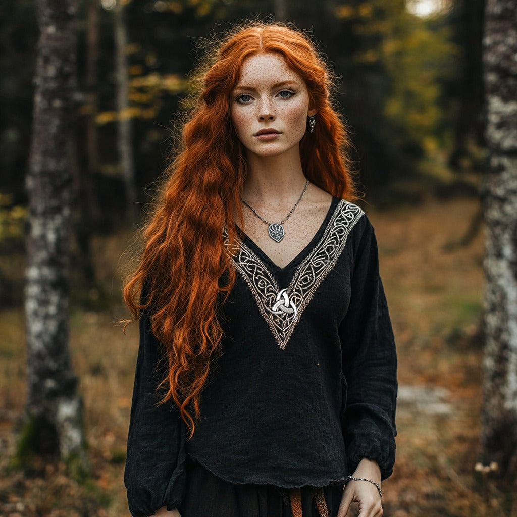 Tribal Viking Celtic Knotwork Inspired Cotton And Linen V-neck Loose Shirt elevenforest