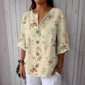 Comstylish Women's Vintage Floral Art Linen Blend Casual Shirt