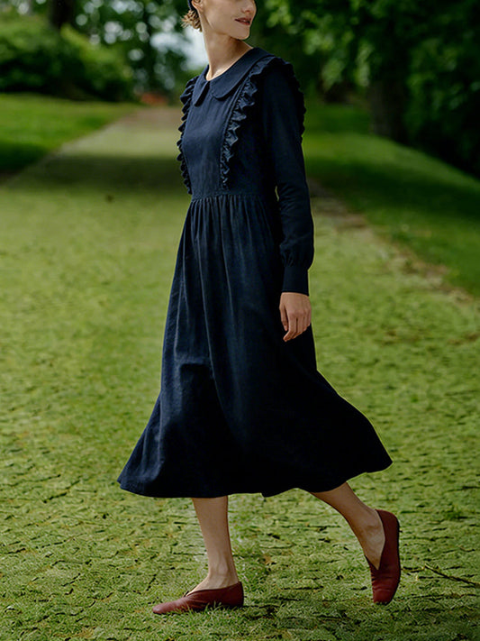Comstylish Victoria Design Sense Doll Collar Linen Midi Dress