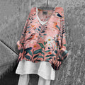 Women's Japanese Flower And Bird Art Print V-neck Shirt elevenforest