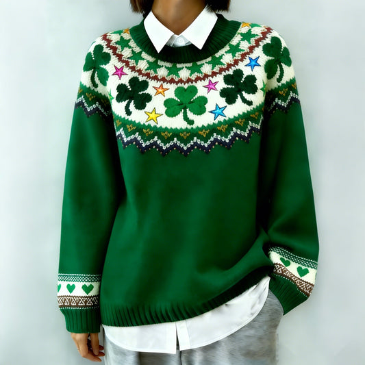 Comstylish Women's St. Patrick's Day Shamrock Pattern Warm Knit Sweater