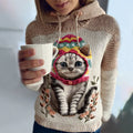Comstylish Women's Cute Winter Strawberry Cat Art Knitted Warm Sweater