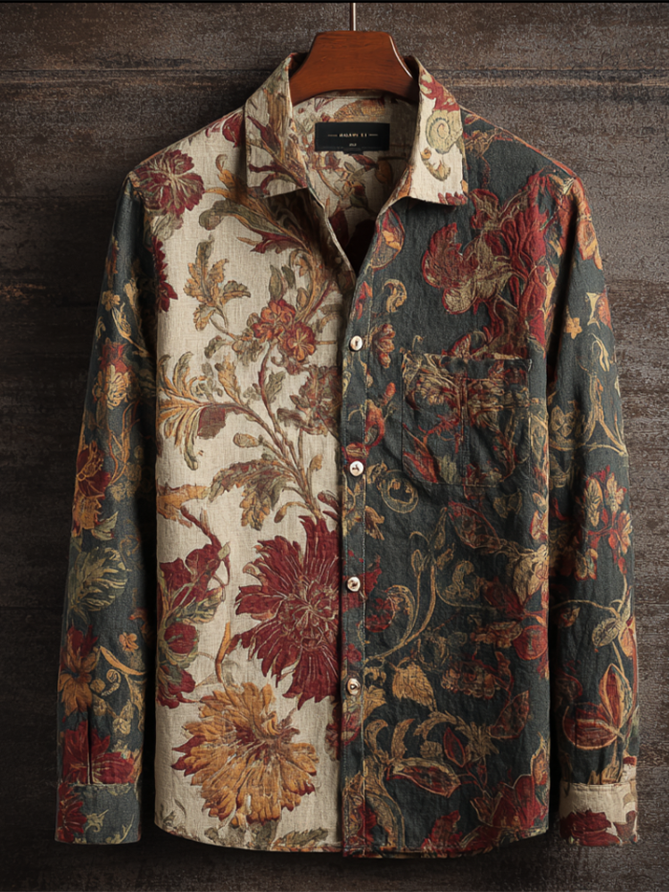 Western Cowboy Style Plant And Flower Elements Retro Cotton And Linen Men's Shirt elevenforest