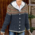 Vintage Contrast Print Hooded Button Knit Cardigan elevenforest