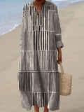 Women's Vintage Geometric Line Art Print Cotton Dress elevenforest